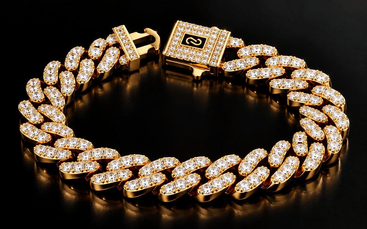10mm 14K Gold Plated Cuban Link Bracelet – Iced Out 5A CZ - Virtue JewelBracelets