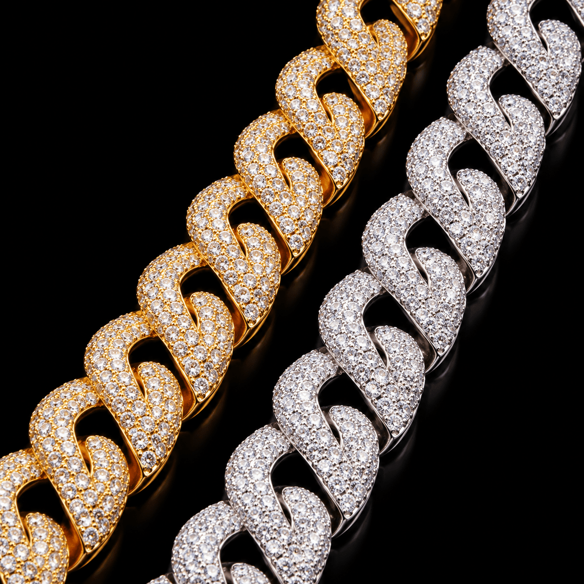16mm Iced Out Infinity Link Bracelet – 5A CZ Pavé, Gold & White Gold - Virtue JewelGold