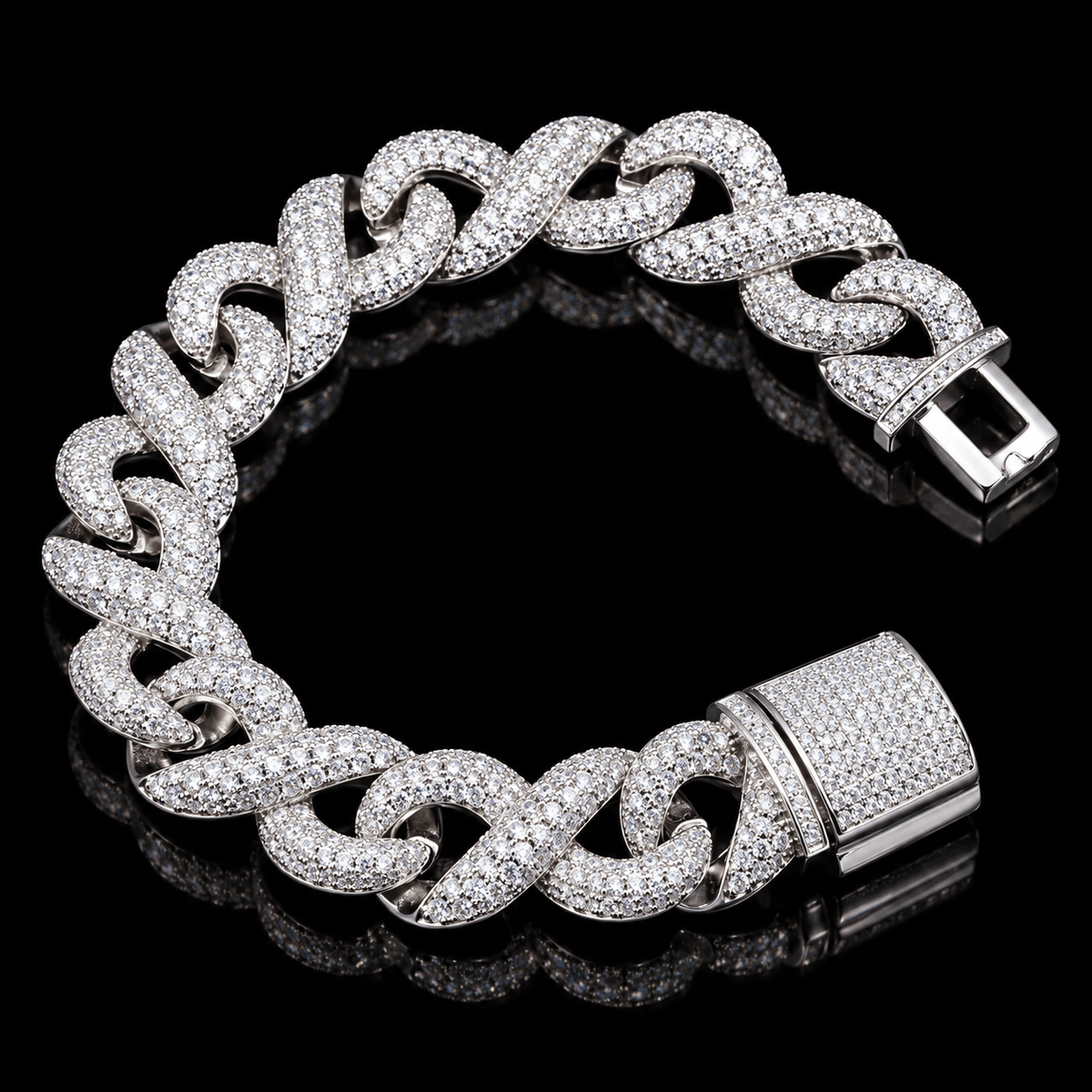 16mm Iced Out Infinity Link Bracelet – 5A CZ Pavé, Gold & White Gold - Virtue JewelGold