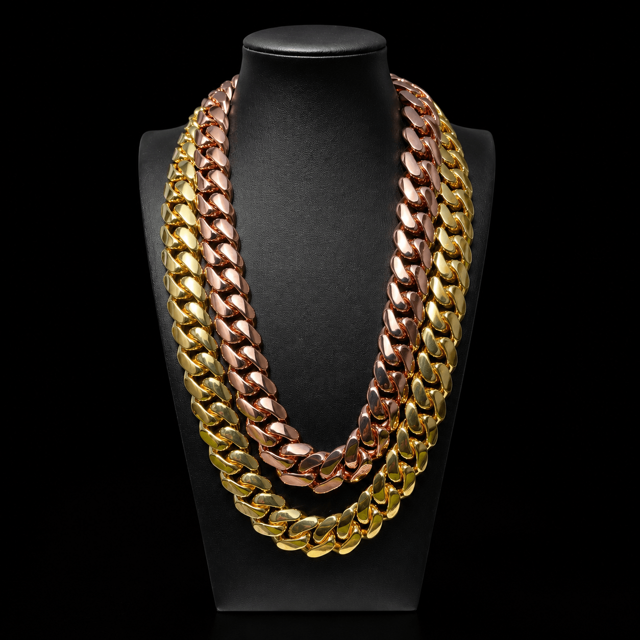 2 - 20mm Miami Cuban Link Rose Gold & Gold Plated Chains Set - Virtue Jewel16inch16inch