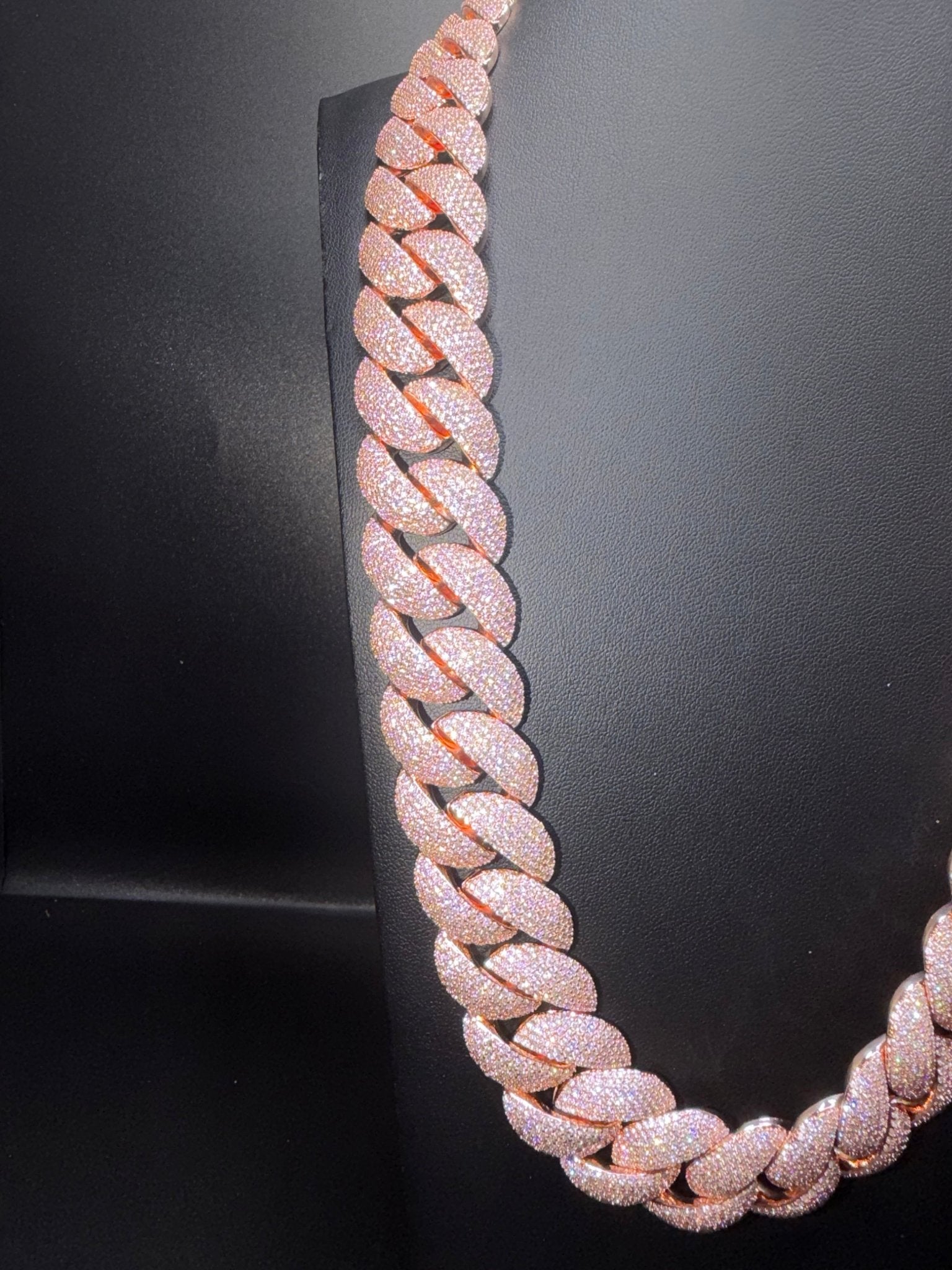 22mm Rose Gold Rounded Cuban Iced Out Stimulated Diamonds Chain - Virtue Jewel20inchChain
