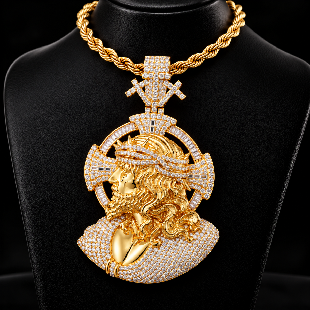Iced Out Side Profile Jesus Piece Pendant – VVS Moissanite, Gold & White Gold