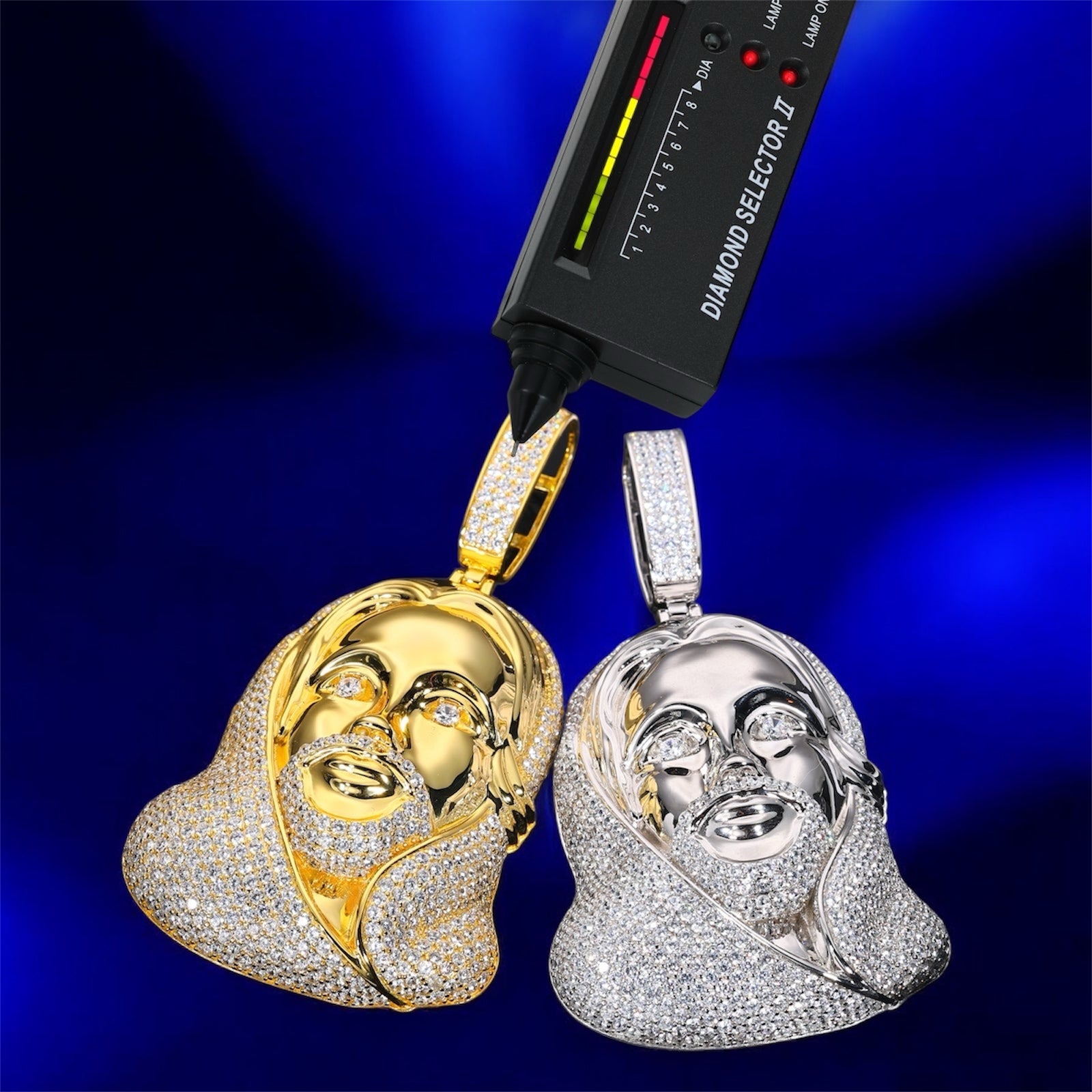 925 Silver Moissanite Jesus Hood White Gold & Gold Pendant - JewelsGold