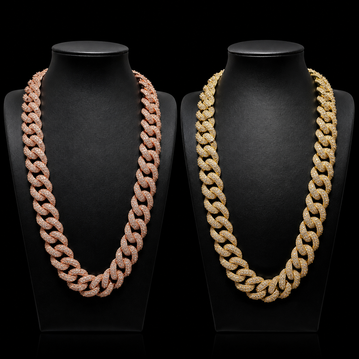 Miami Cuban Link Prong Stimulated Diamonds Iced Out Chain | Rose & Gold