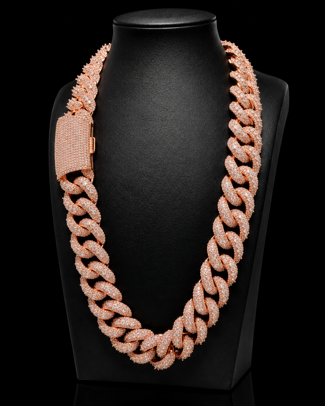 Miami Cuban Link Prong Stimulated Diamonds Iced Out Chain | Rose & Gold