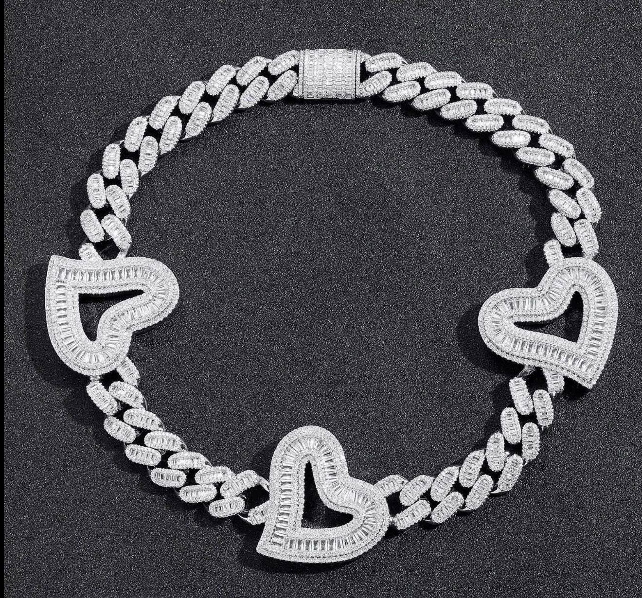 Baguette Heart Cuban Link Chain Necklace - Virtue JewelSilver16"Necklace