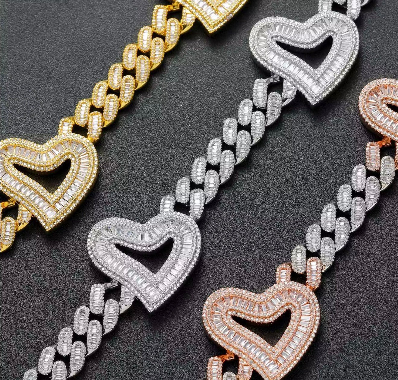 Baguette Heart Cuban Link Chain Necklace - Virtue JewelSilver16"Necklace