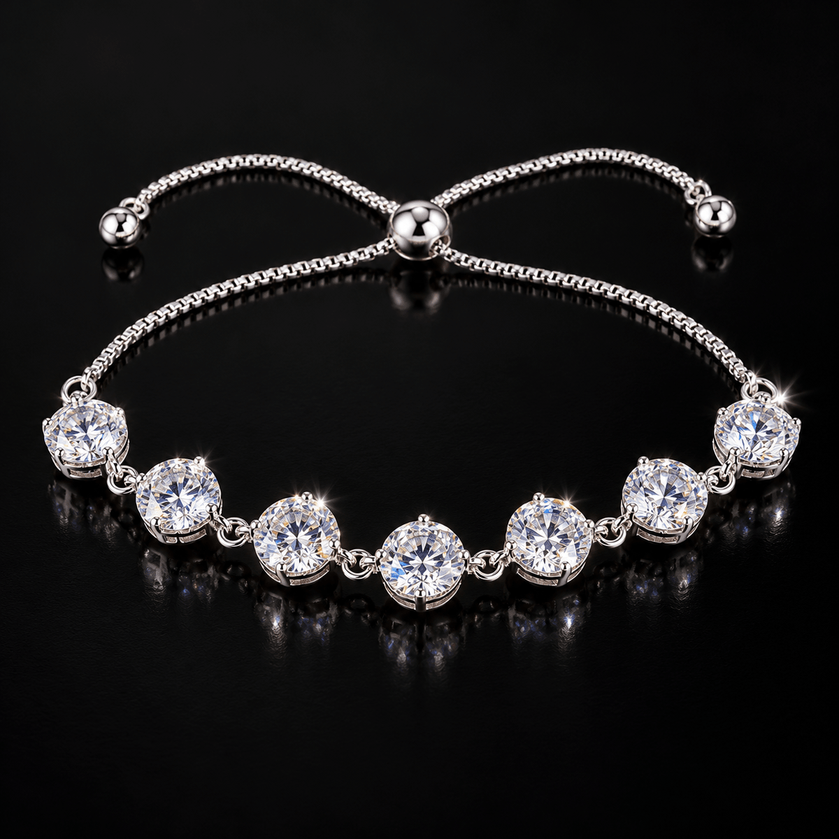 Celestial Spark Round-Cut Crystal Adjustable Bracelet – Silver - Virtue JewelSilver