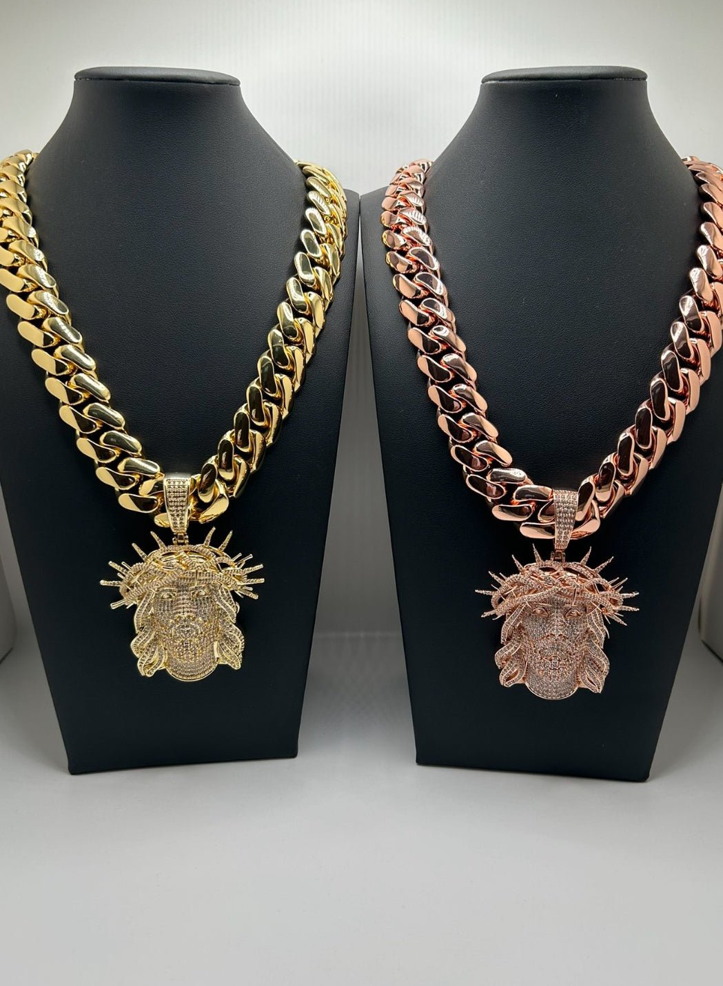 Chain Miami Cuban Link Rose Gold & Yellow Gold Plated Chain Necklace Jesus Crown Pendant - Virtue JewelGold10mm24inch