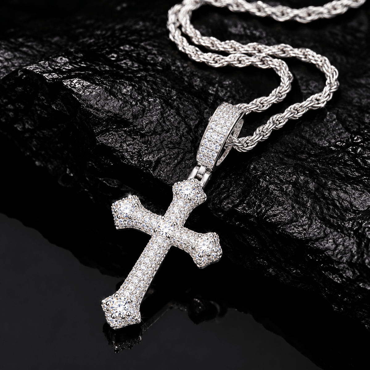 Cross Pendant Necklace – 925 Sterling Silver VVS Moissanite, Gold & White Gold - Virtue JewelGold