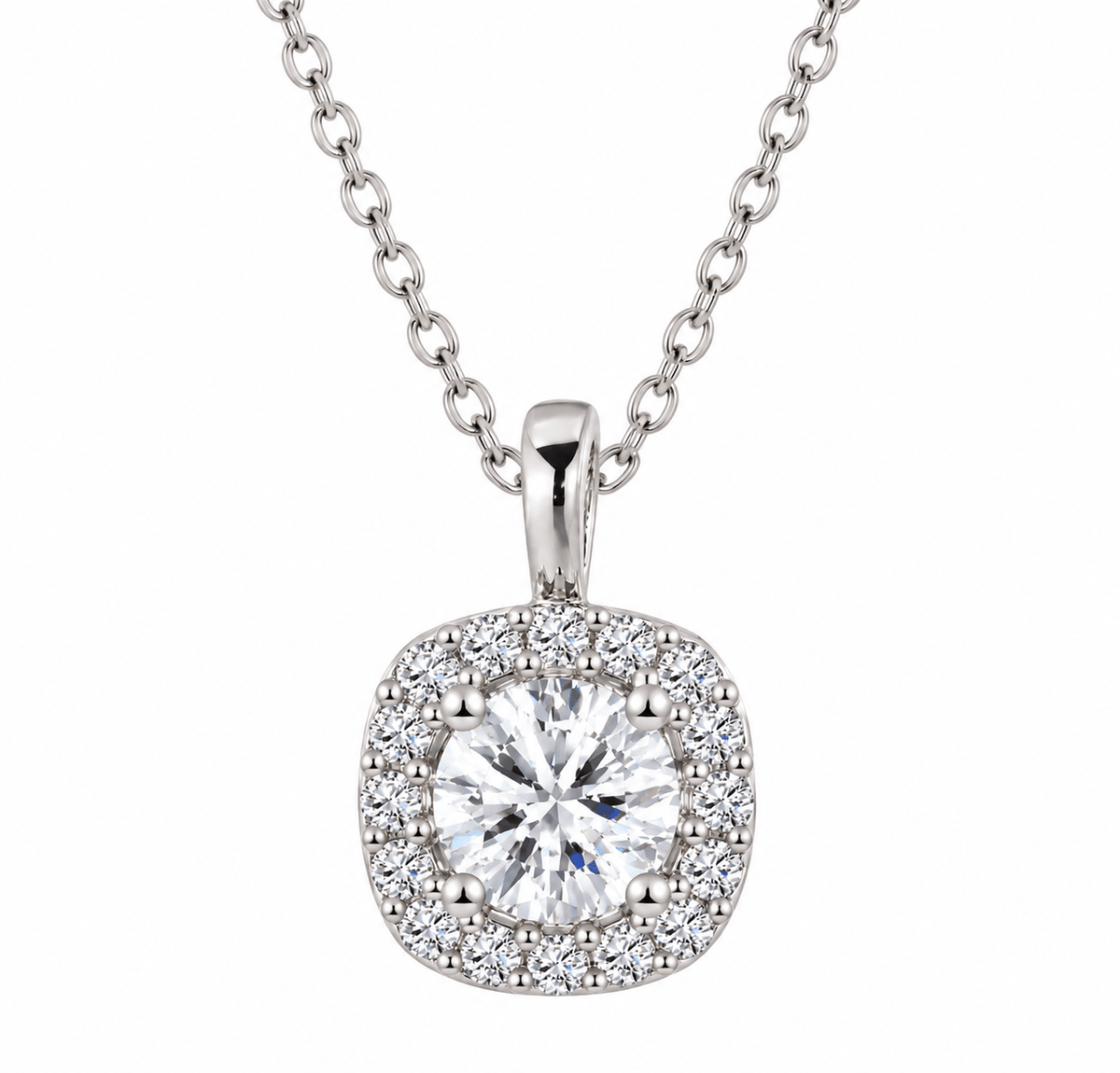 Cushion Halo Solitaire Pendant Necklace – 925 Silver Gold Plated - Virtue JewelSilver