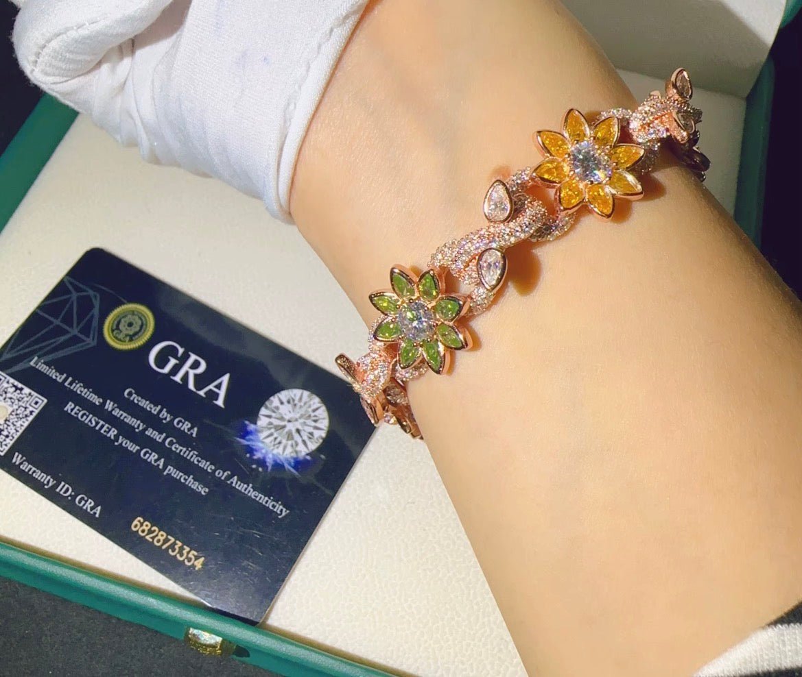Diamond Flower 14K Gold Plated 925 Silver Moissanite Bracelet - Virtue JewelRose gold7 inch