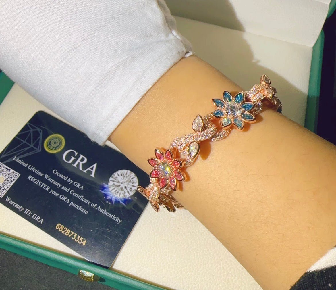 Diamond Flower 14K Gold Plated 925 Silver Moissanite Bracelet - Virtue JewelRose gold7 inch