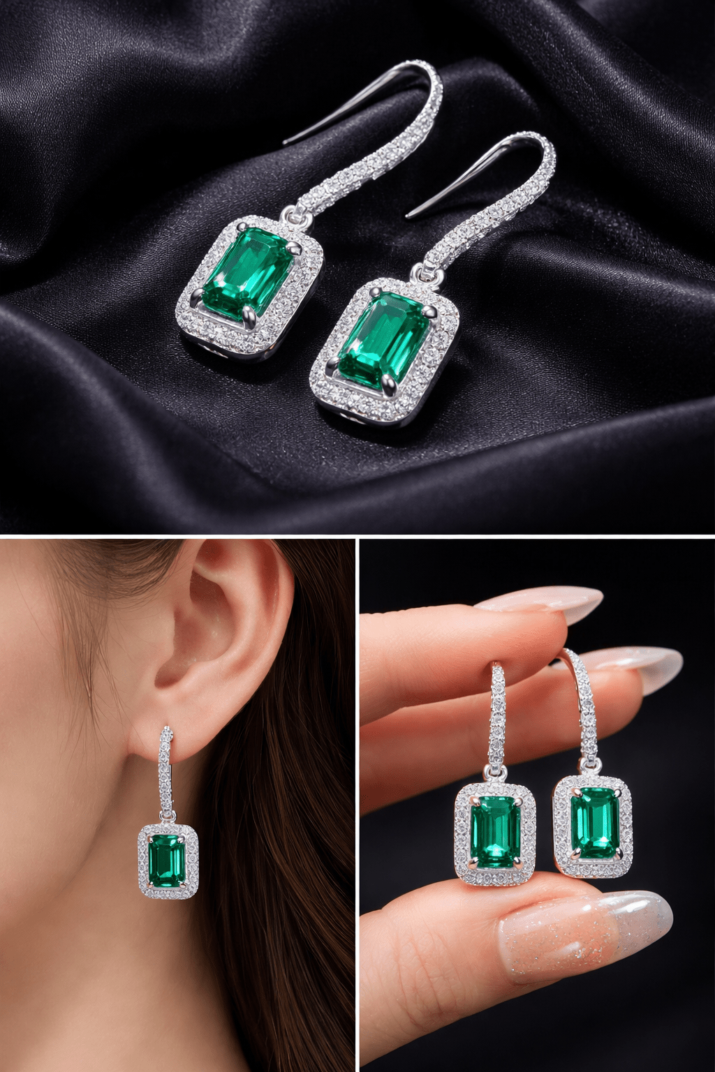 Emerald Square Green Moissanite Diamonds 925 Silver Earring - Virtue Jewel5*7mm