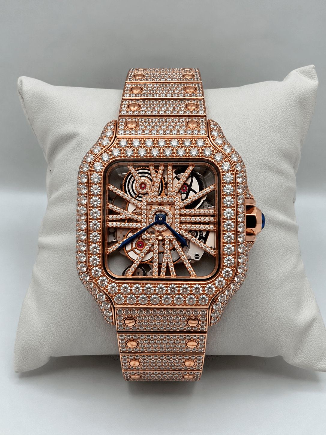 Fully Iced-Out Skeleton Dial Watch – Silver, Gold & Rose Gold - Virtue JewelSilver