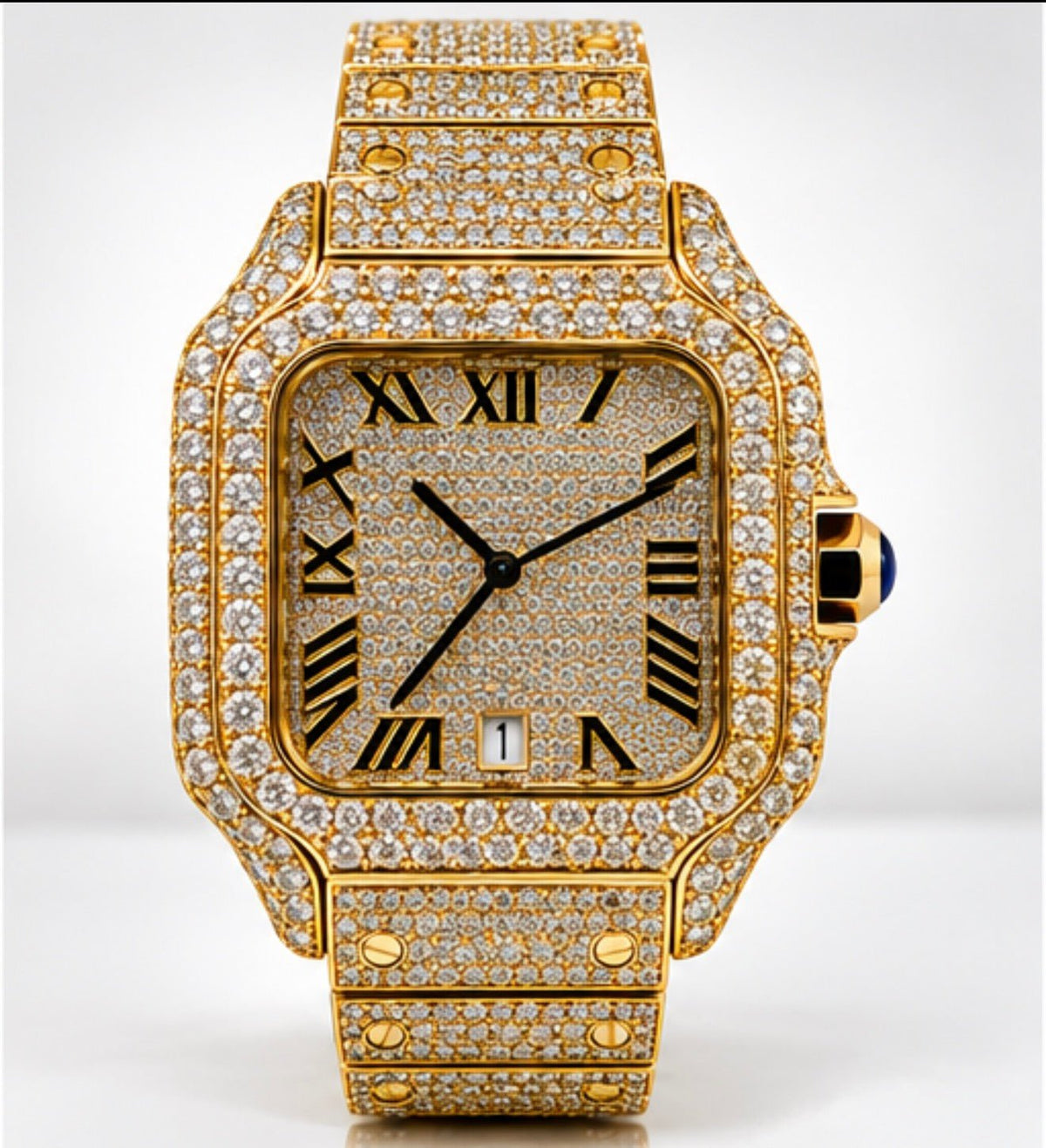 Fully Iced-Out Square Automatic Watch – Silver, Gold & Rose Gold- Roman Numerals - Virtue JewelSilver