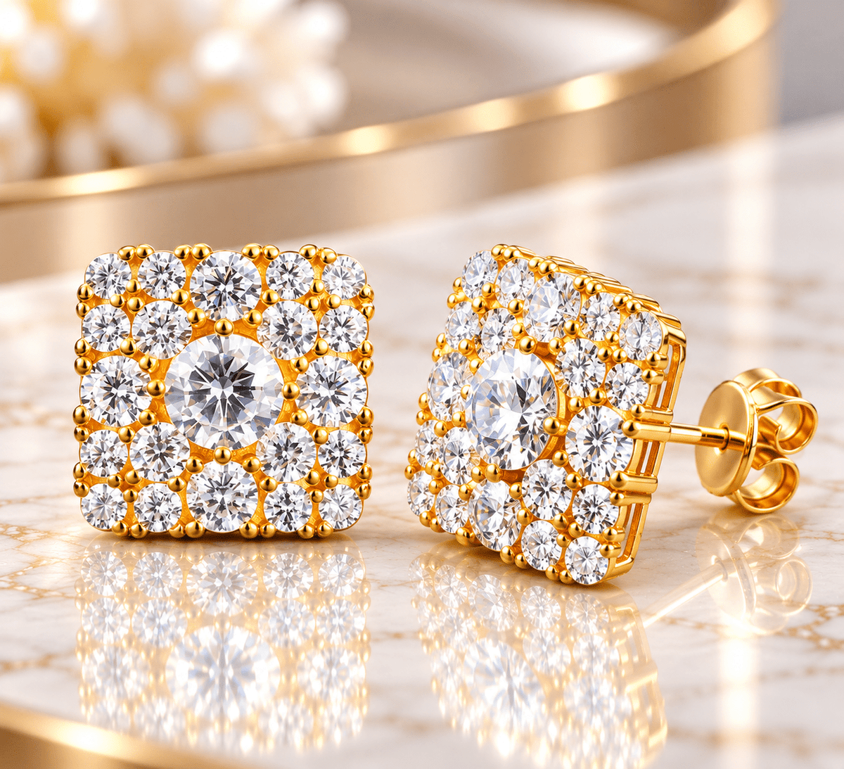 GRA Certified Square Cluster Halo Stud Earrings – 925 Sterling Silver VVS Moissanite - Virtue JewelWhite GoldEarrings