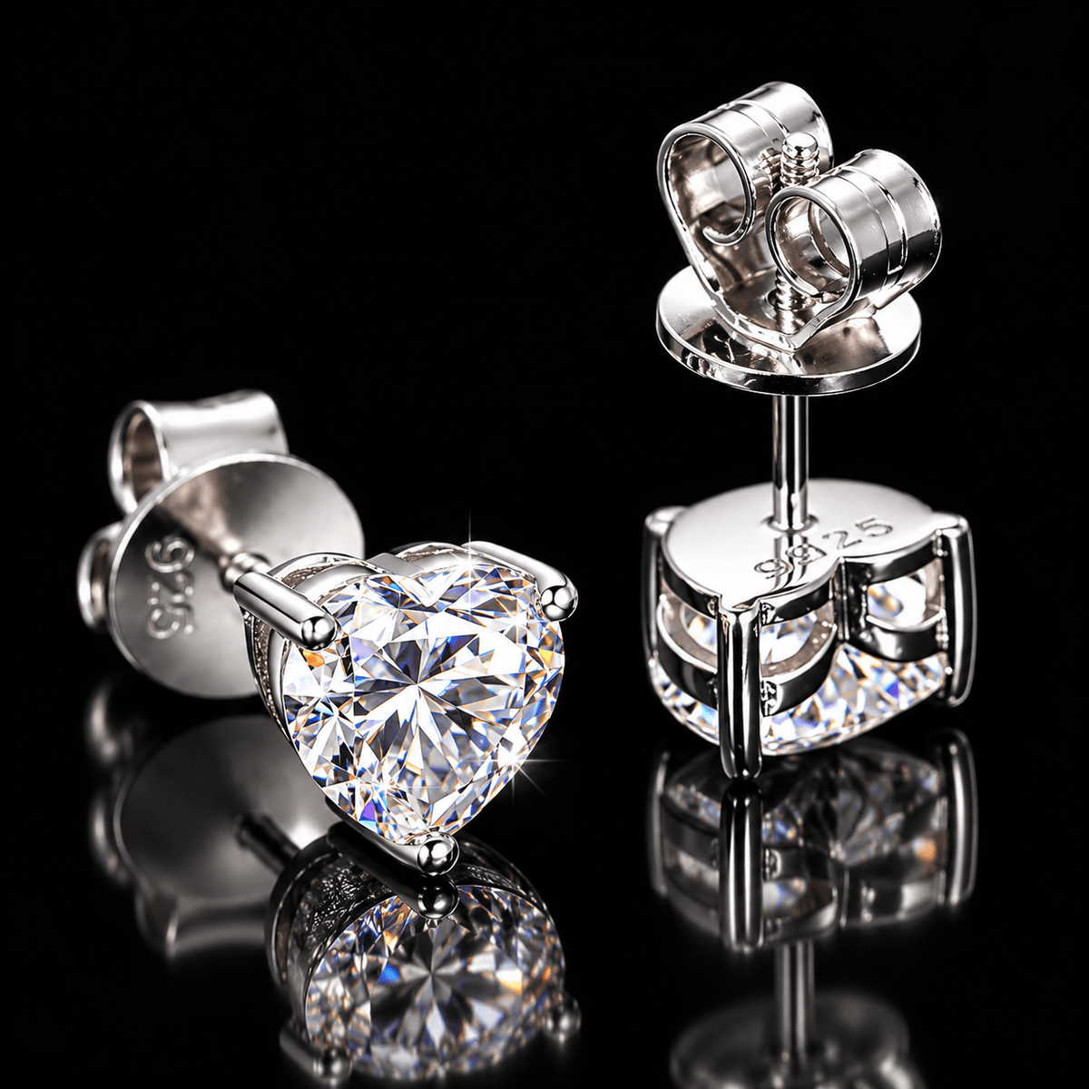 Heart Moissanite Stud Earrings – VVS D Color, 925 Sterling Silver, White Gold - Virtue Jewel