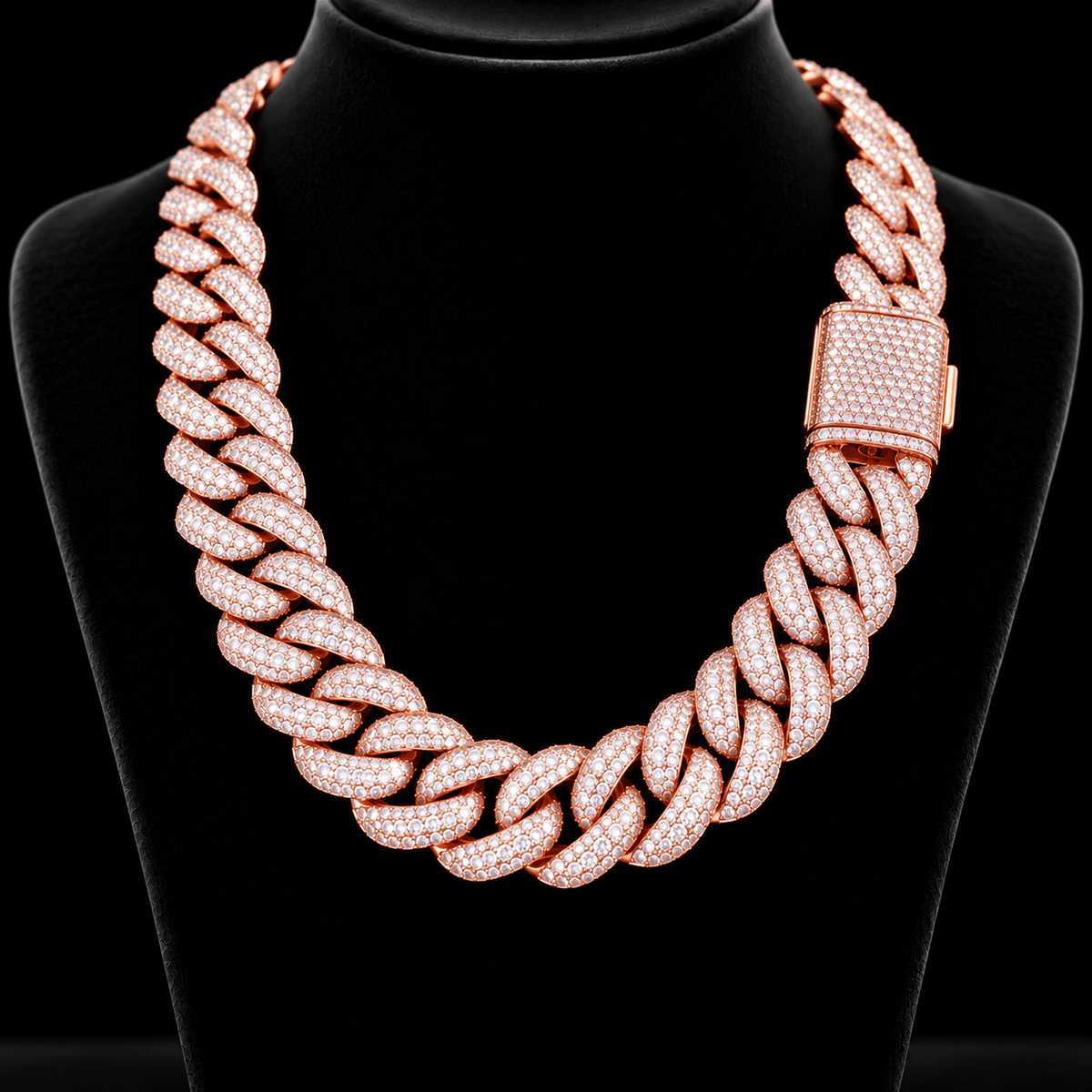 Heavy 15mm/18mm Miami Cuban Chain – Full VVS Moissanite Pavé - Virtue JewelRose Gold18’’