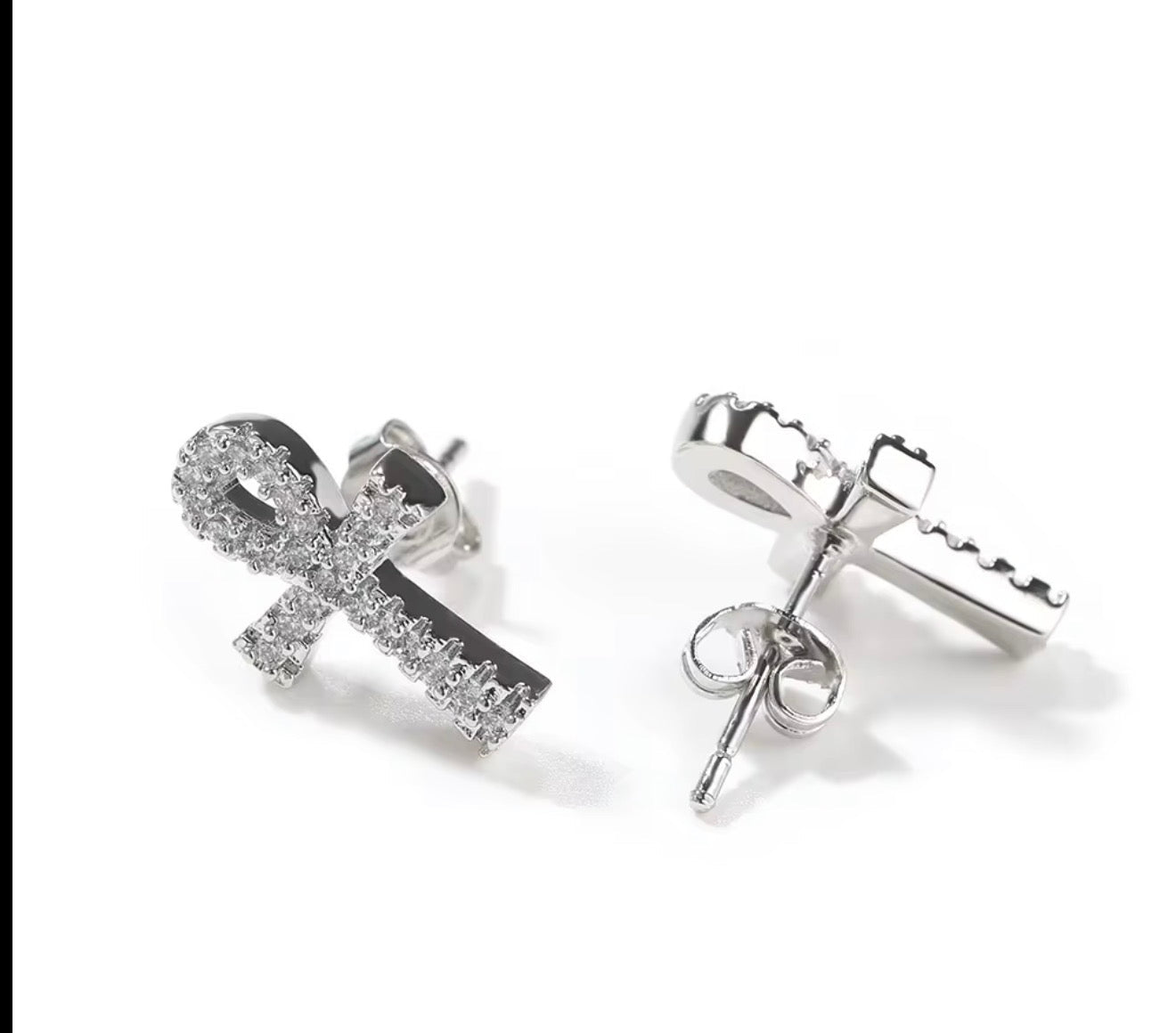 Iced Ankh Cross Stud Earrings - Virtue JewelSilverEarrings