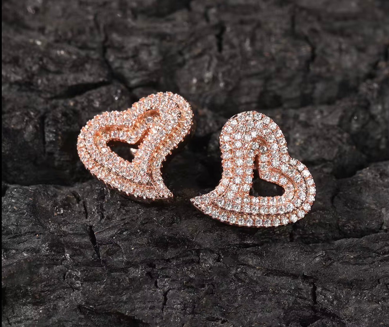 Iced Heart Stud Earrings - Virtue JewelGoldEarrings