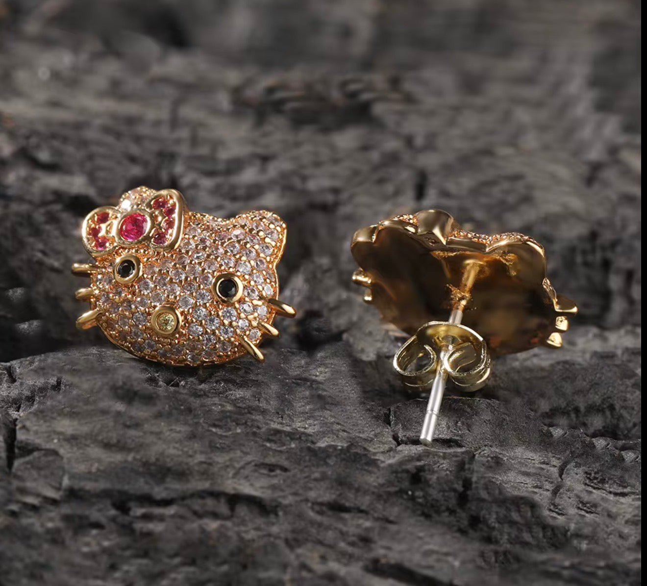 Iced Kitty Stud Earrings - Virtue JewelGoldEarrings