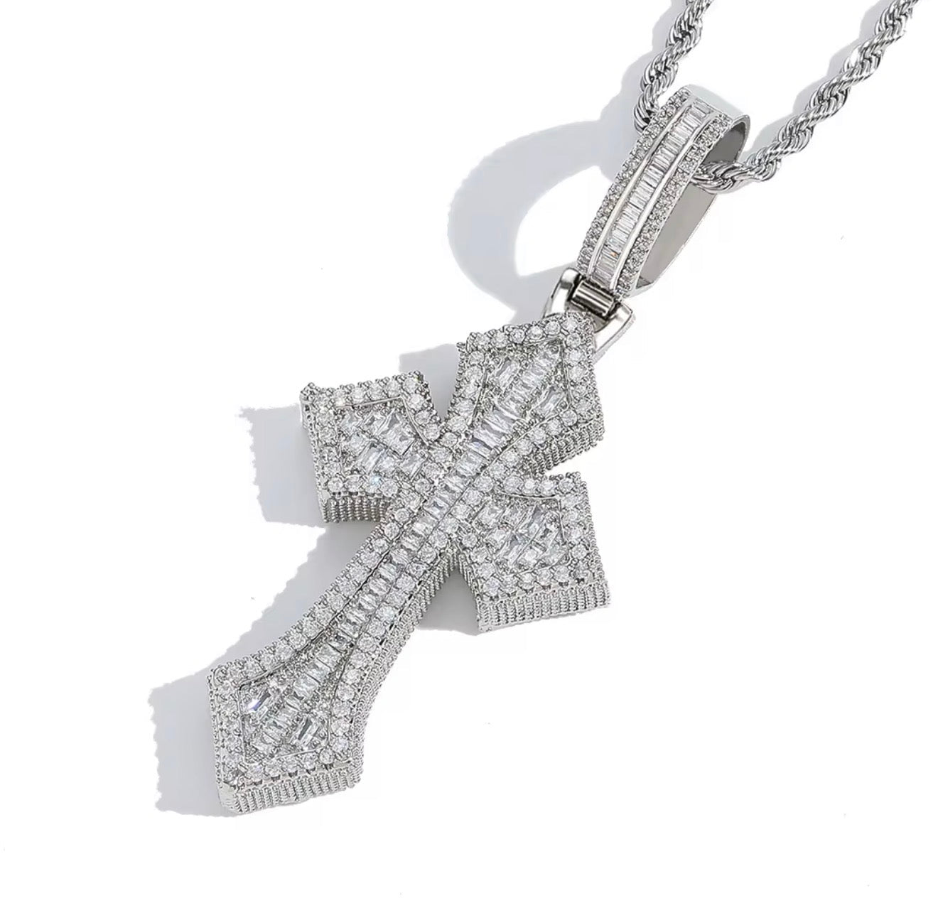 Iced Out Baguette Cross Pendant (Rope Chain Included) - Virtue JewelGold20"Pendant