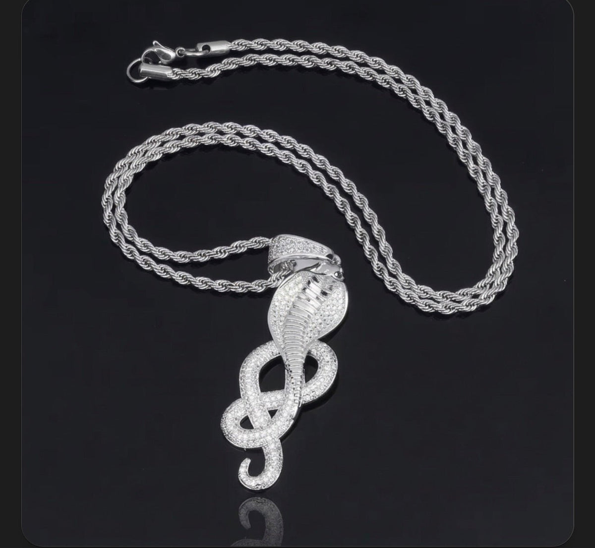 Iced Out Cobra Snake Pendant Necklace – 5A CZ, Gold & White Gold - Virtue JewelGold