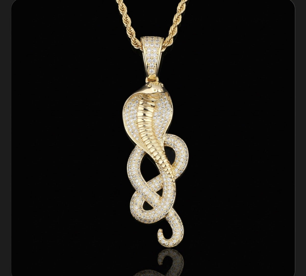 Iced Out Cobra Snake Pendant Necklace – 5A CZ, Gold & White Gold - Virtue JewelGold
