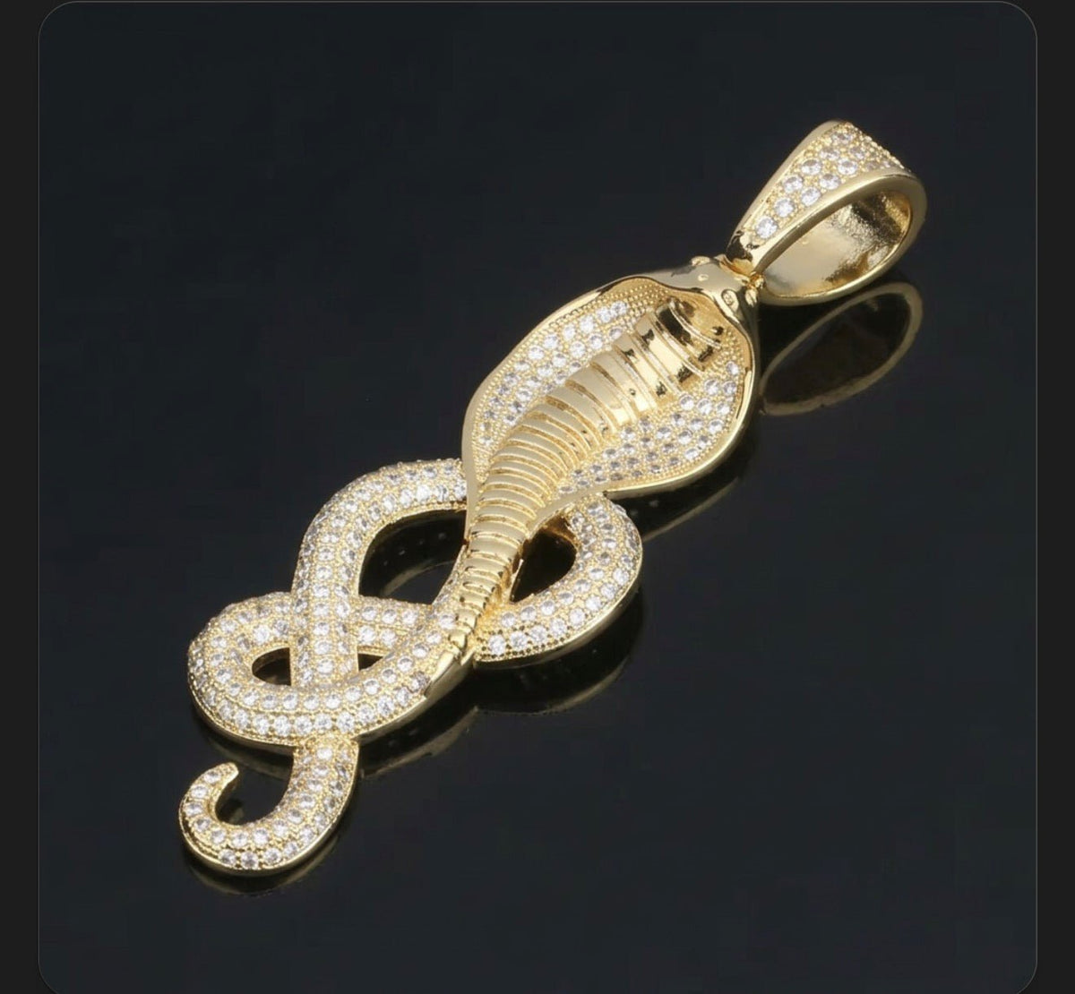 Iced Out Cobra Snake Pendant Necklace – 5A CZ, Gold & White Gold - Virtue JewelGold
