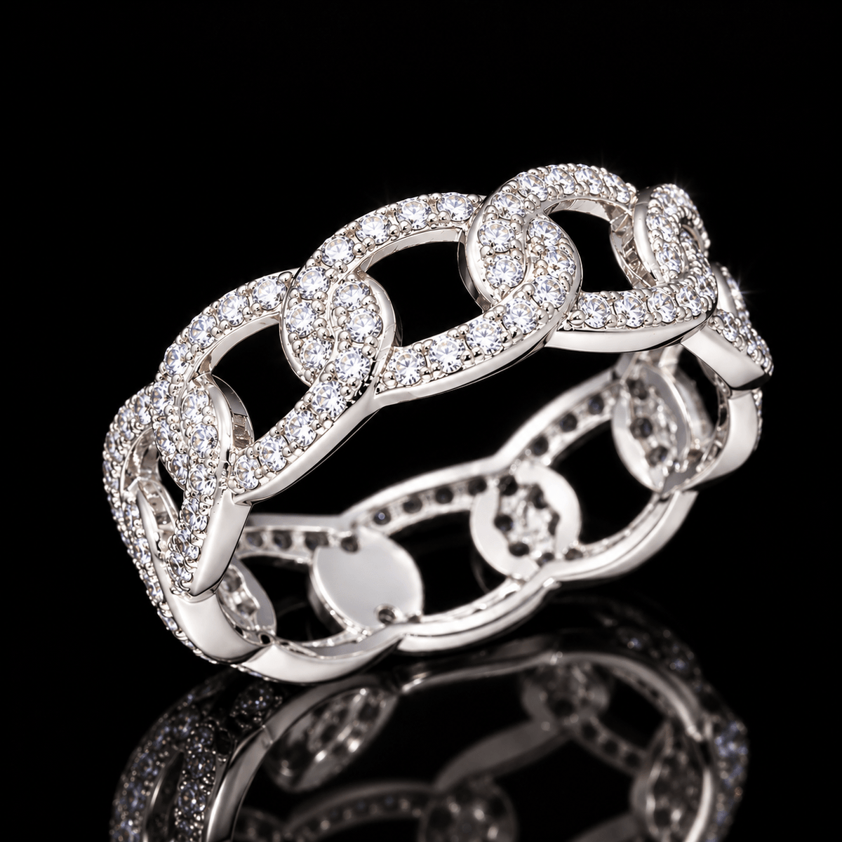 Iced Out Cuban Link Ring – 5A CZ Micro Pavé, 18K Gold & White Gold Plated - Virtue JewelGold