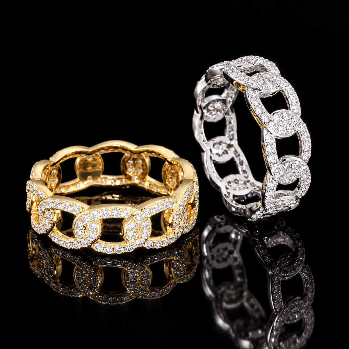 Iced Out Cuban Link Ring – 5A CZ Micro Pavé, 18K Gold & White Gold Plated - Virtue JewelGold