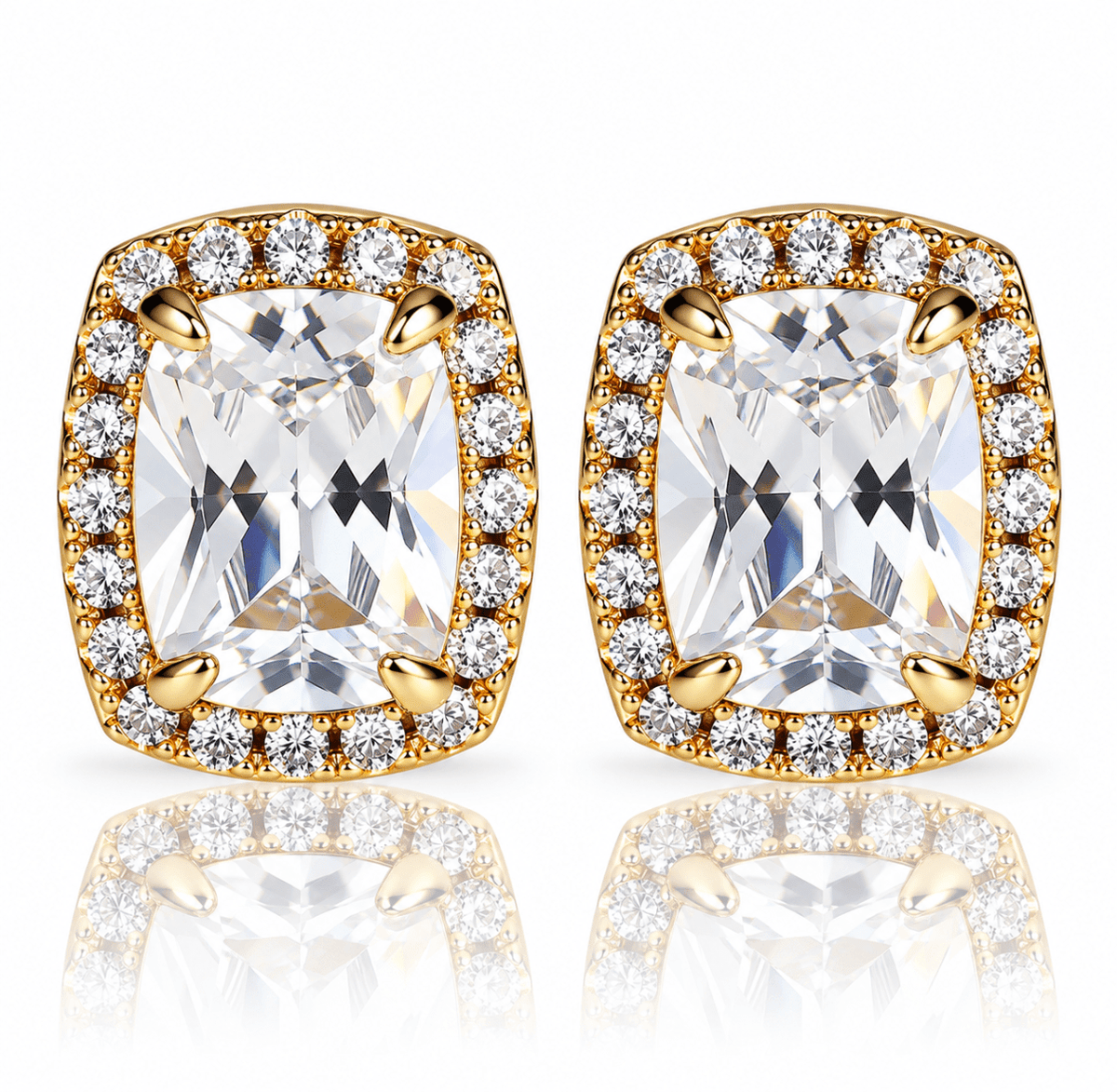 Iced Out Cubic Zircon Big Stone Stud Earrings – 18K Gold & Silver Plated - Virtue JewelSilverEarrings