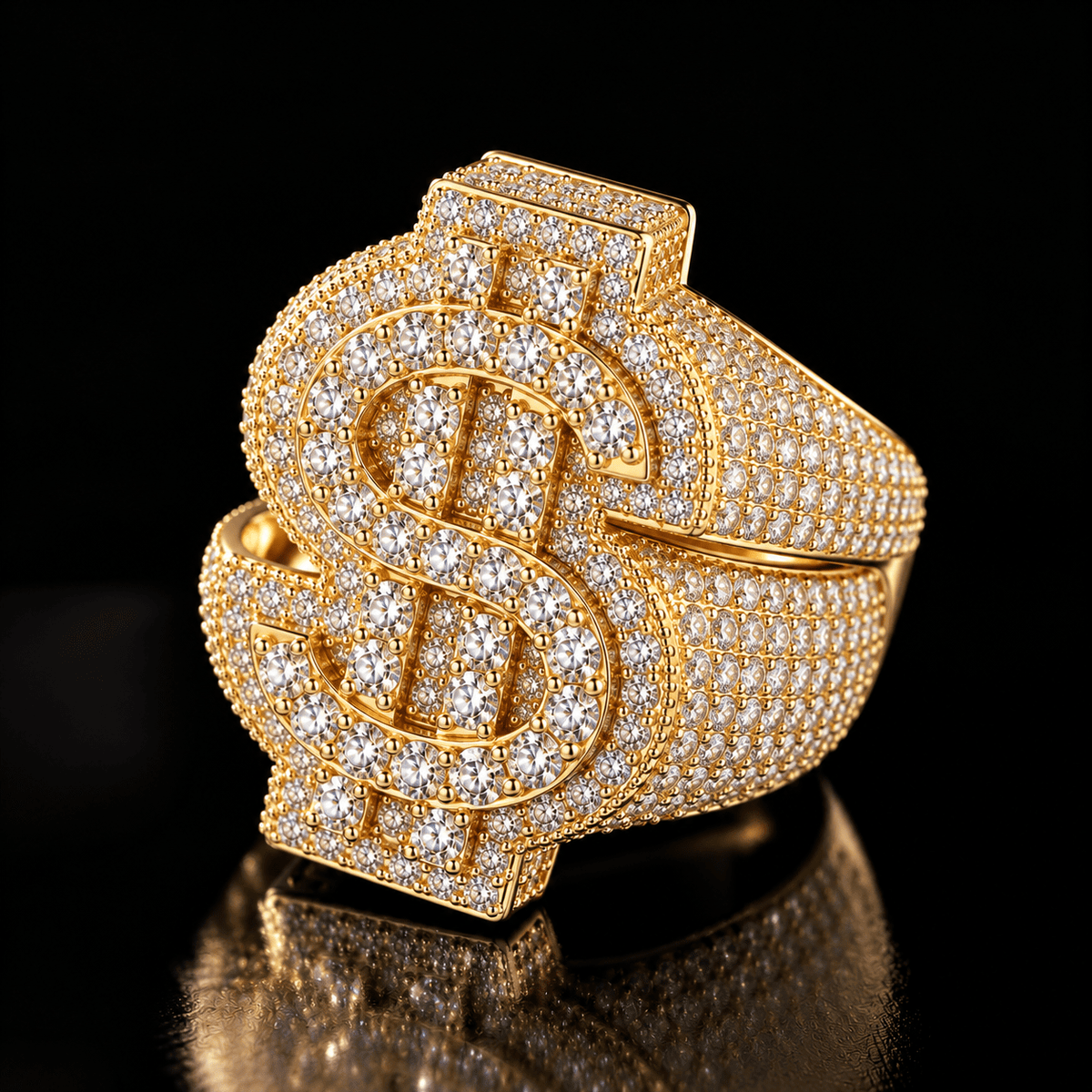 Iced Out Dollar Sign Ring – 5A CZ, Gold & Silver - Virtue JewelSilver