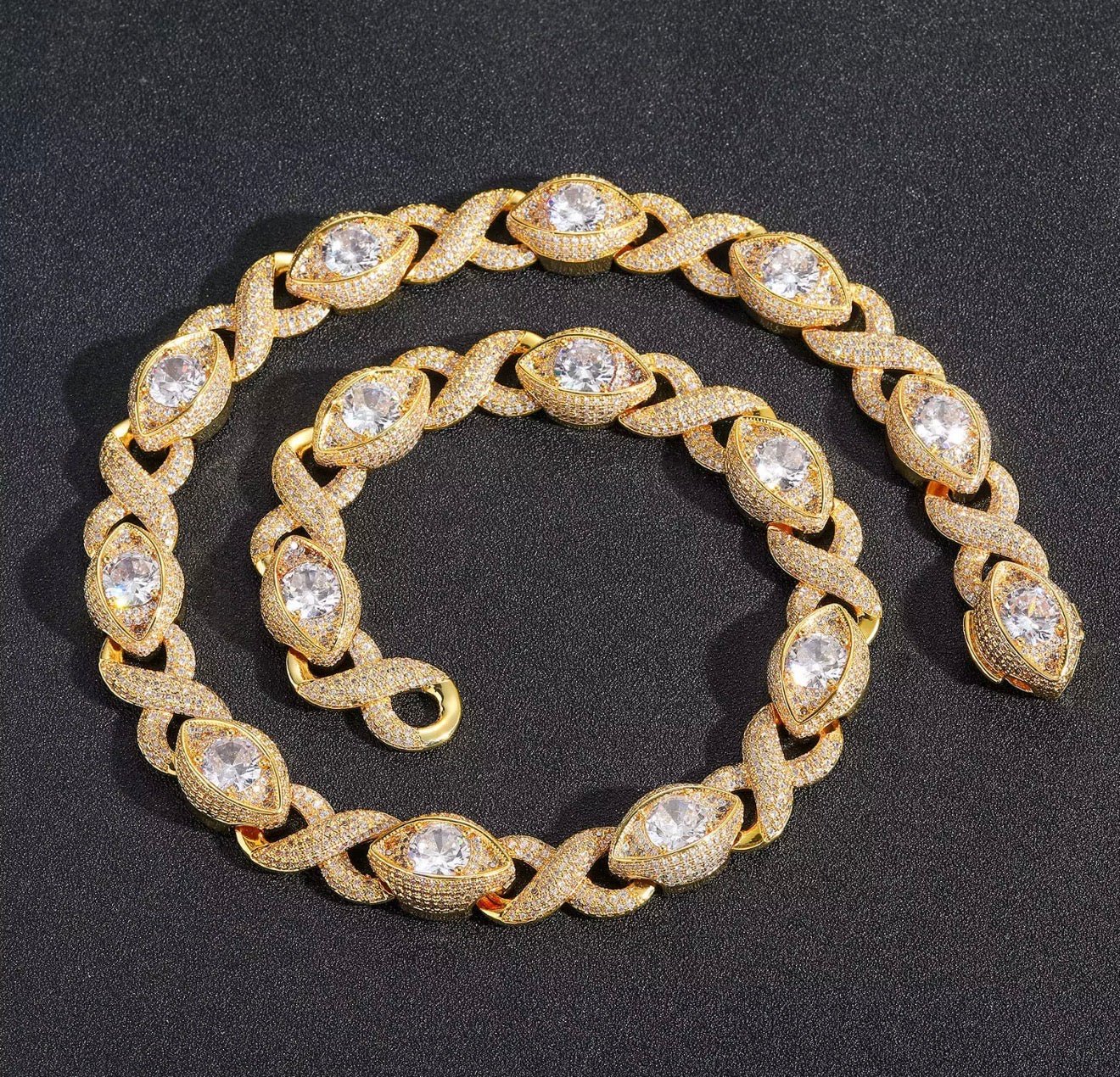 Iced Out Eyes Infinity Link Chain - Virtue JewelGold16"Chains