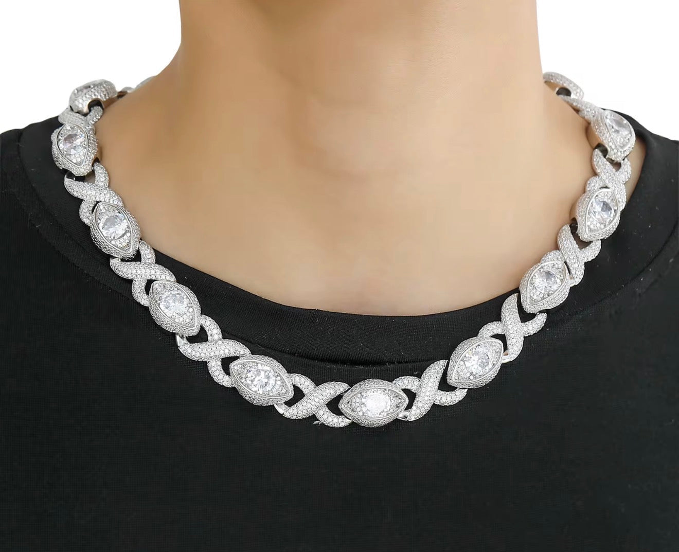 Iced Out Eyes Infinity Link Chain - Virtue JewelGold16"Chains