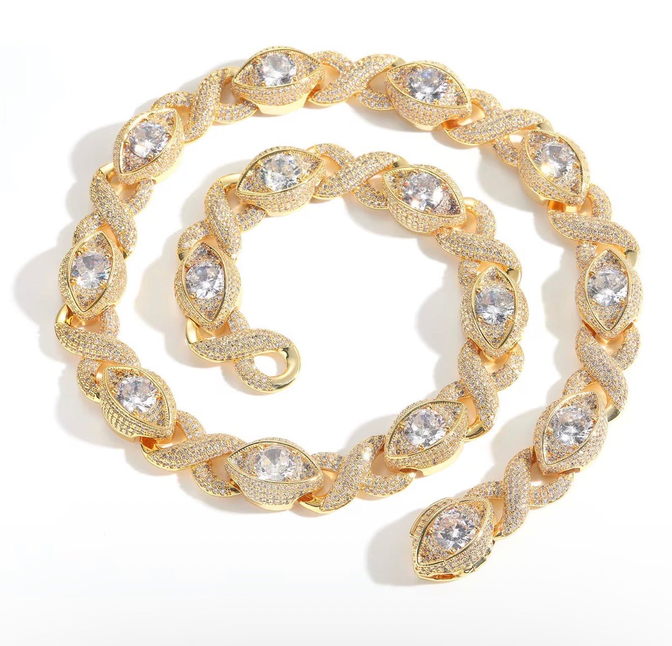 Iced Out Eyes Infinity Link Chain - Virtue JewelGold16"Chains