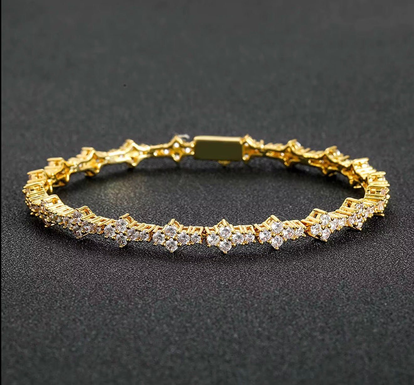 Iced Out Flower Cluster Tennis Bracelet - Virtue JewelGold7 inchesBracelets