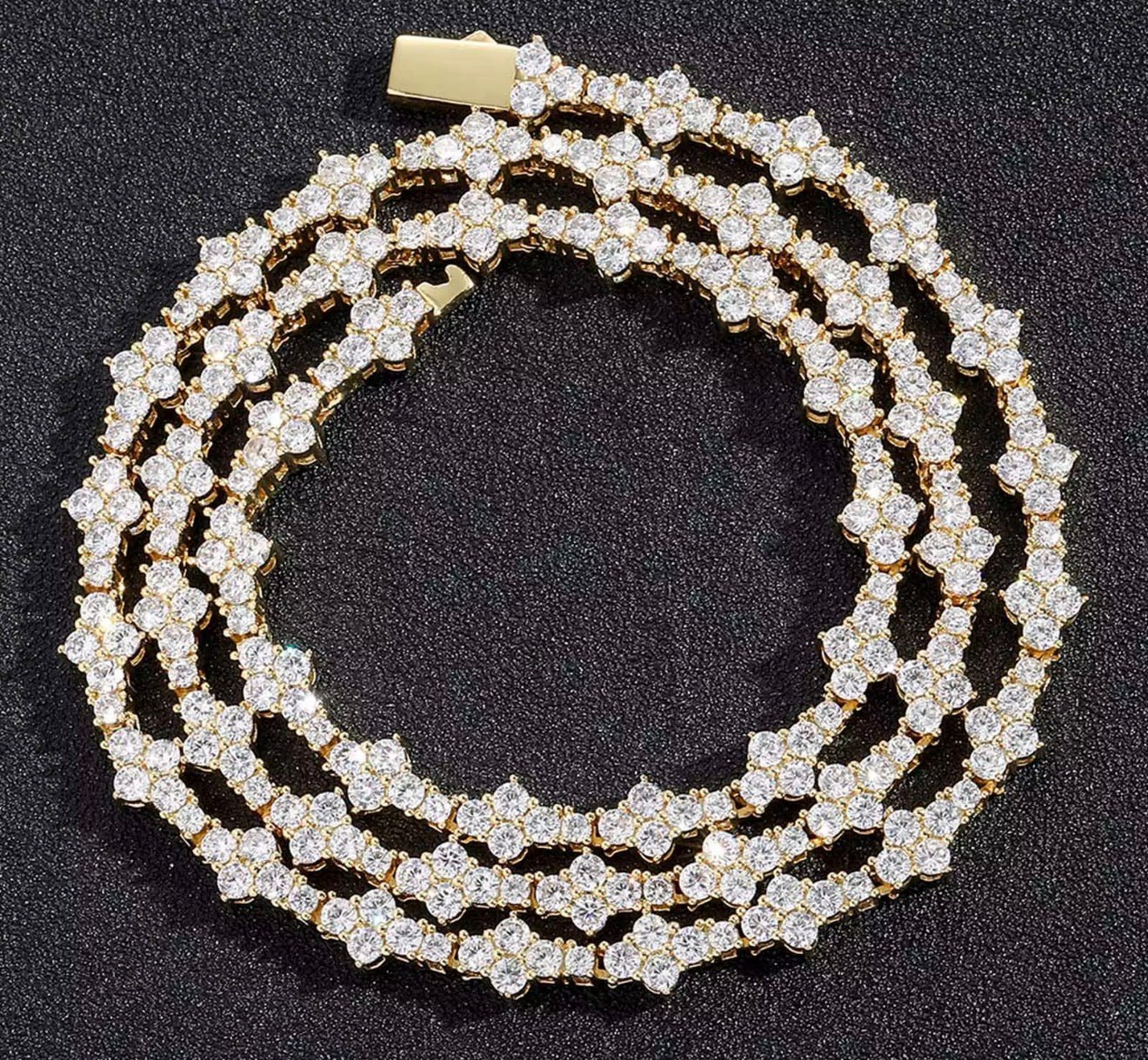 Iced Out Flower Cluster Tennis Chain - Virtue JewelGold16 inchesChains