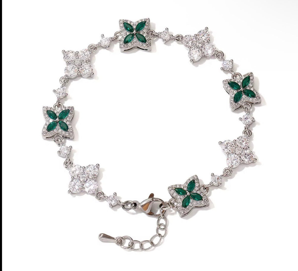 Iced Out Four Leaf Clover Adjustable Bracelet - Virtue JewelGold + GreenBracelets