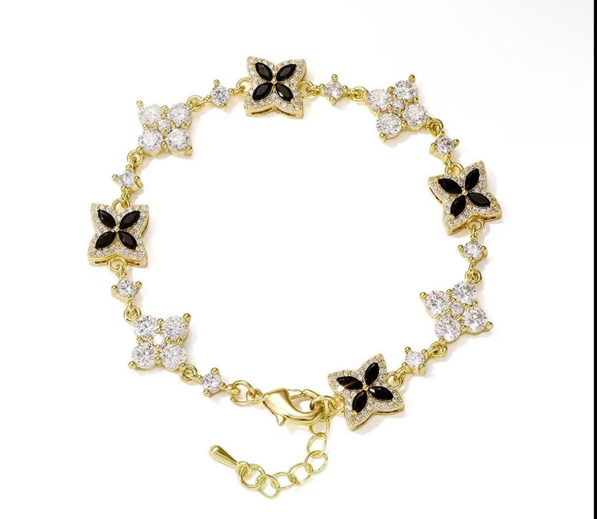 Iced Out Four Leaf Clover Adjustable Bracelet - Virtue JewelGold + GreenBracelets