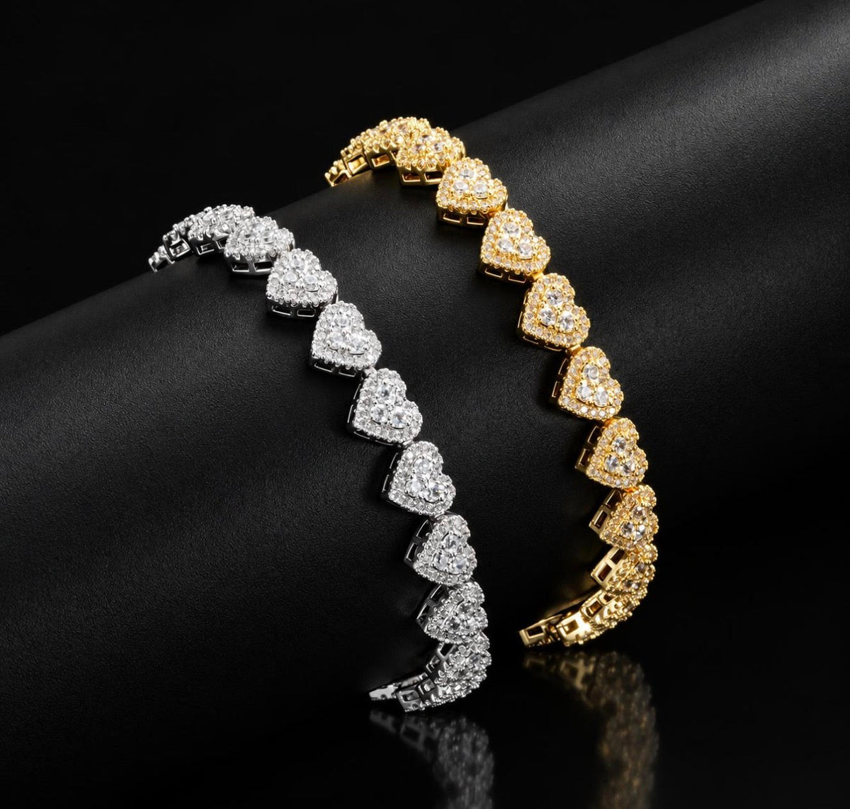 Iced Out Heart Tennis Bracelet – 8MM CZ, Gold & Silver - Virtue JewelSilver