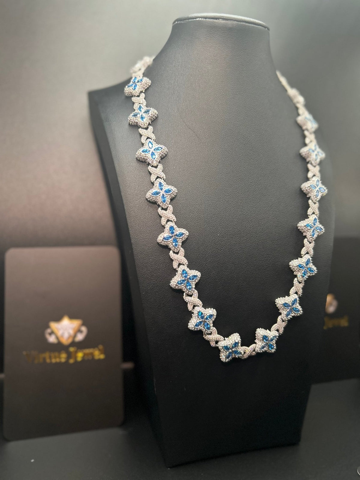 Iced Out Multicolor Clover Link Chain – Gold, Rose Gold & Silver - Virtue JewelGold22inch