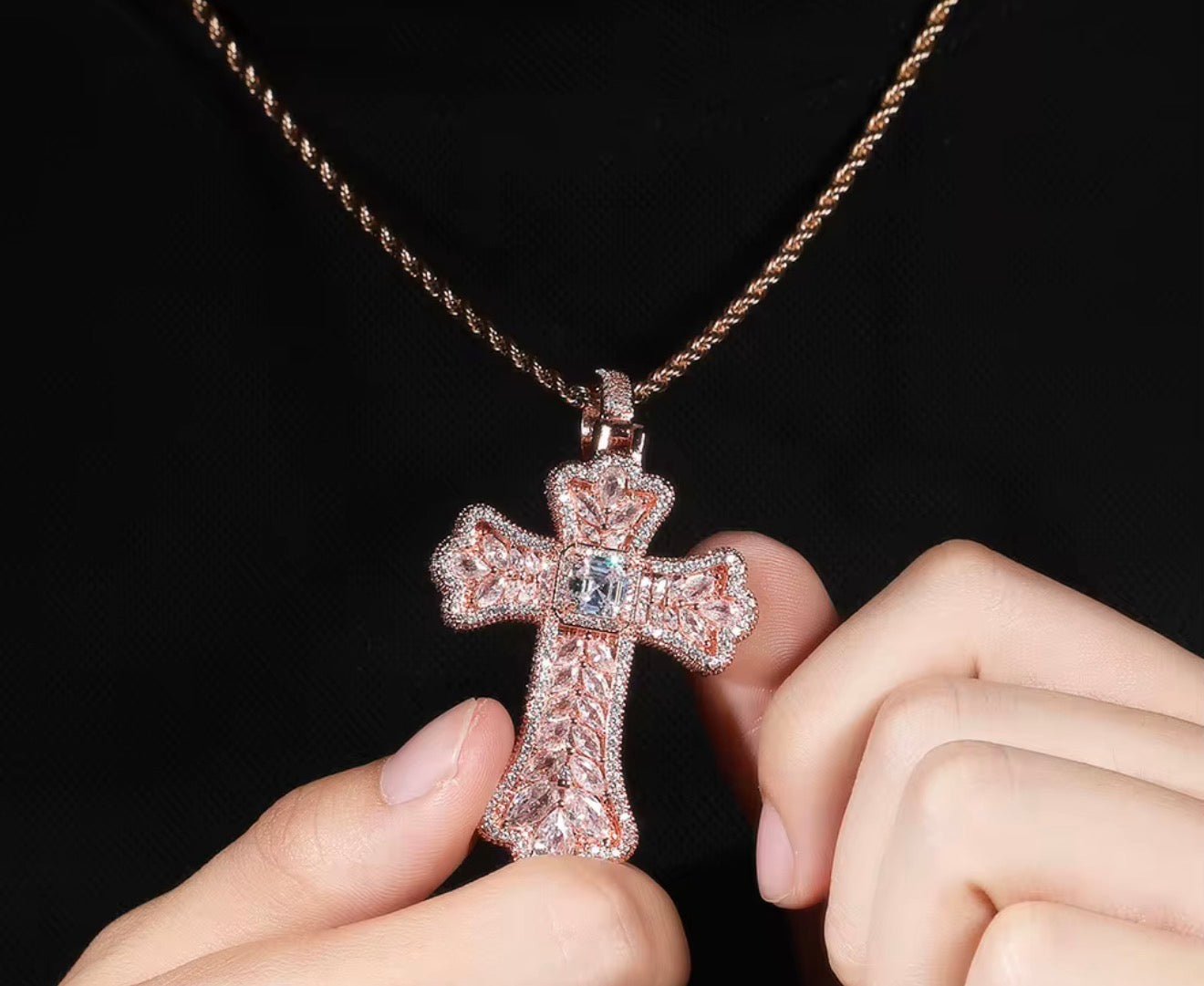 Iced Out Multicolor Gemstone Cross Pendant with Rope Chain - Virtue JewelGoldMulticolor Stones18 inchesPendant