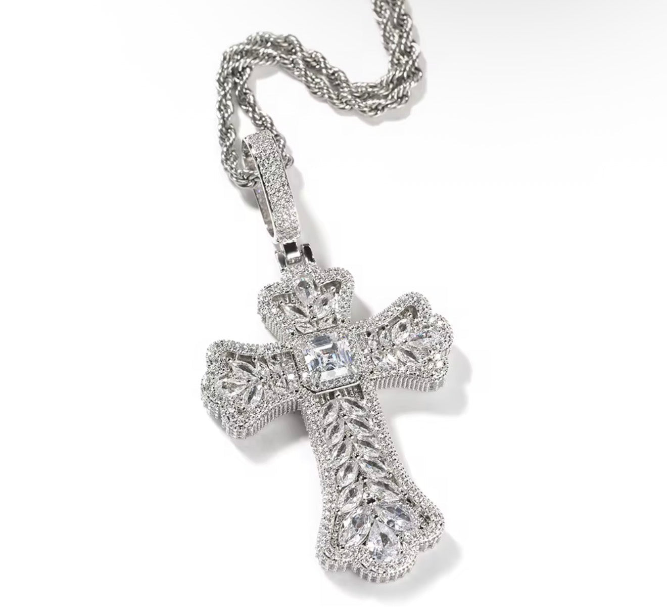 Iced Out Multicolor Gemstone Cross Pendant with Rope Chain - Virtue JewelGoldMulticolor Stones18 inchesPendant