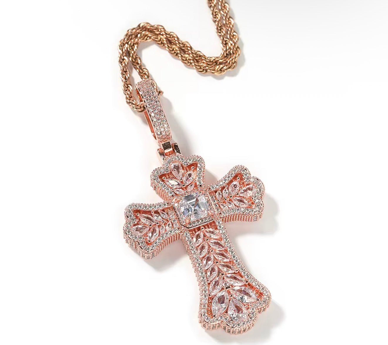 Iced Out Multicolor Gemstone Cross Pendant with Rope Chain - Virtue JewelGoldMulticolor Stones18 inchesPendant