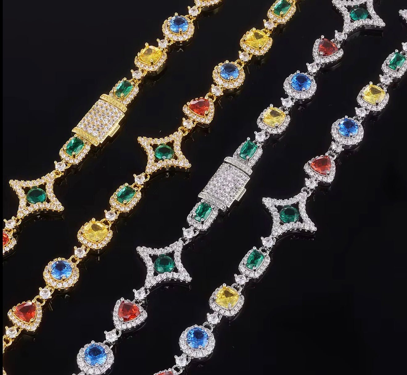 Iced Out Multicolor Gemstone Star Necklace - Virtue JewelGold18 inchesNecklaces