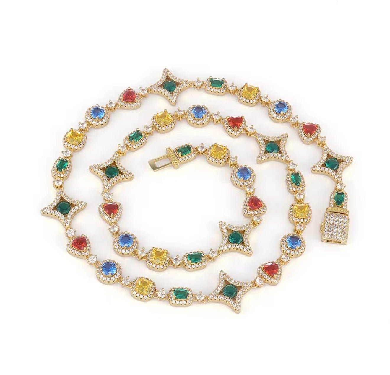 Iced Out Multicolor Gemstone Star Necklace - Virtue JewelGold18 inchesNecklaces