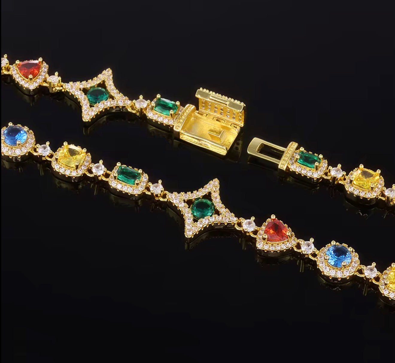 Iced Out Multicolor Gemstone Star Necklace - Virtue JewelGold18 inchesNecklaces