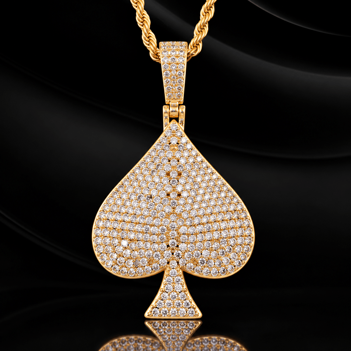 Iced Out Spade Pendant Necklace – AAAAA CZ, Gold, White Gold & Rose Gold - Virtue JewelGold